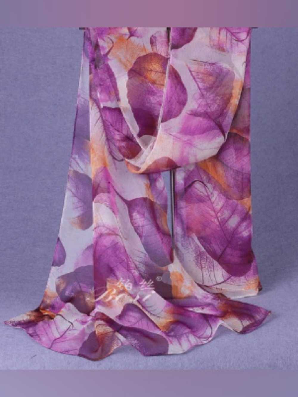 Cascading Leaves Scarf - Purple & Yellow